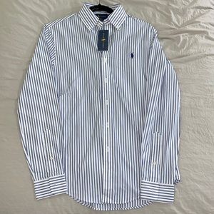 NWT XS Slim Fit Polo Ralph Lauren Blue and Black Striped Ling Sleeve Dress Shirt